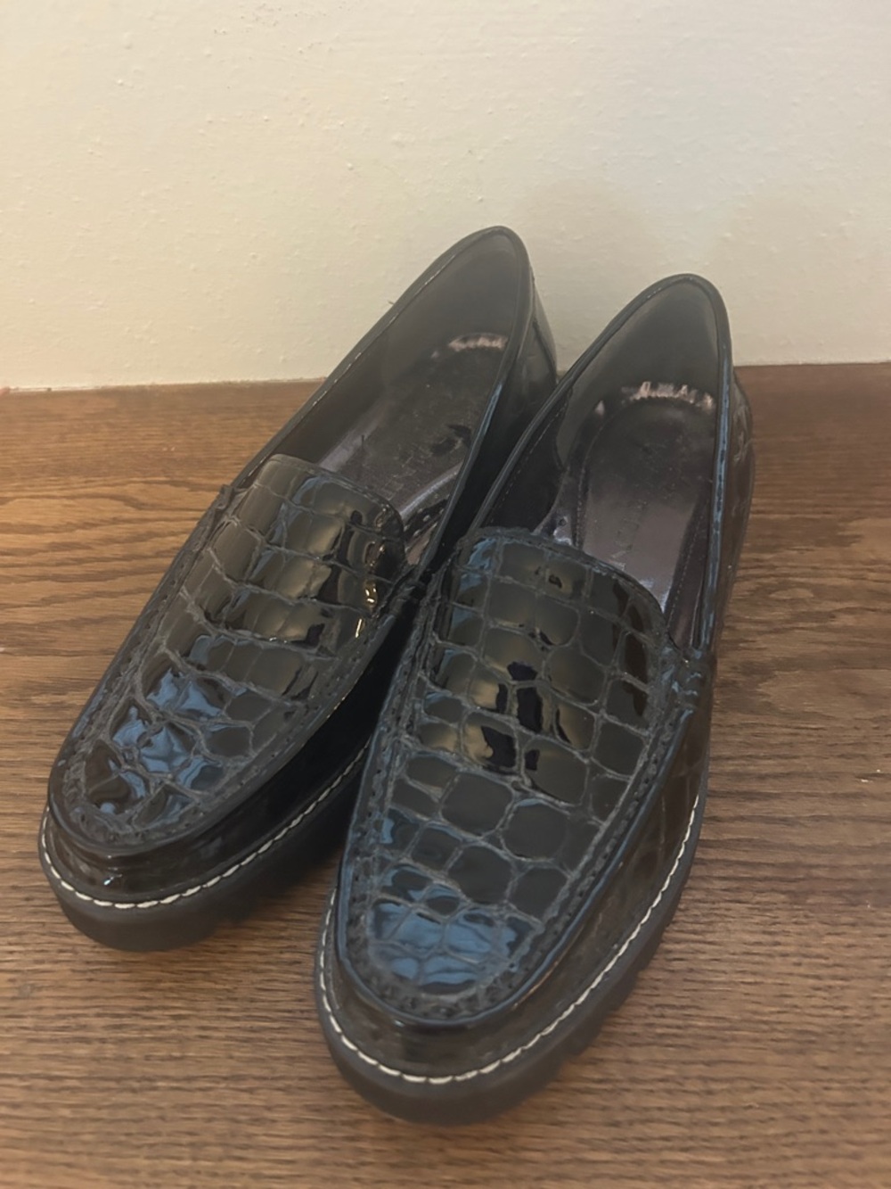 Donald J. Pliner Black Croc-Embossed Leather Slip-On Loafers, Size 7.5